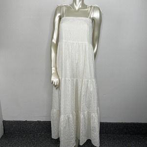 Express Maxi Dress Small White Textured Tiered Tie Shoulders